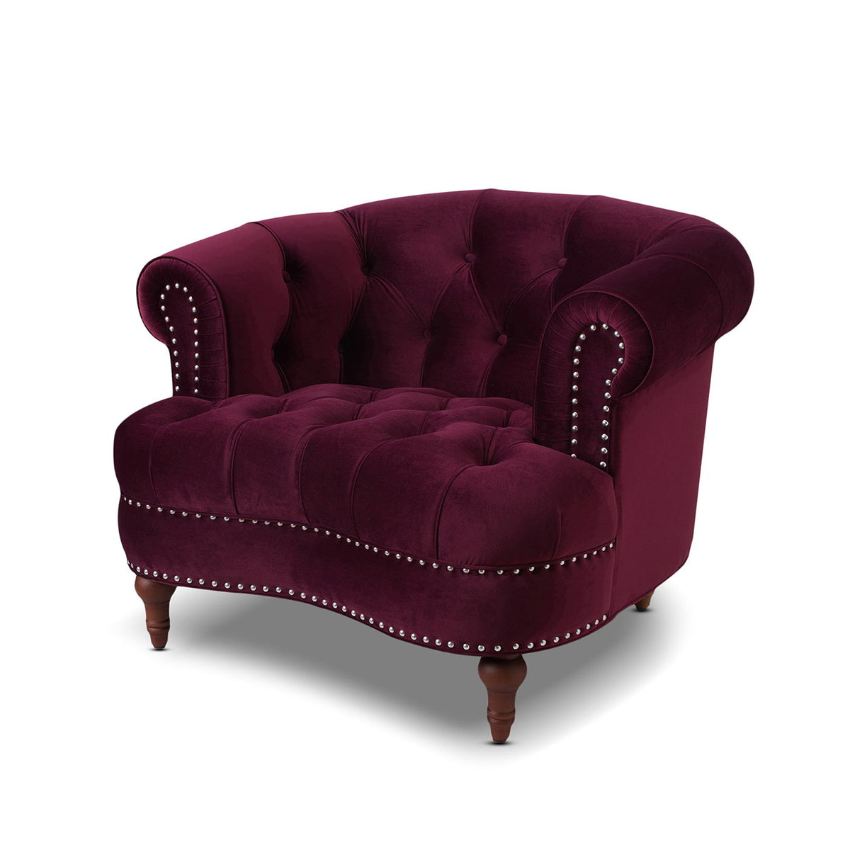 Victorian Tufted Upholstered Accent Chair with Nailhead Trim - Dark Red, Blue, or Pink, photo 27 of 37