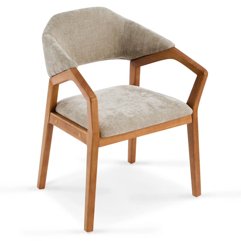 Indoor Upholstered Dining Chair Set of 2 - Oatmeal / Teak by HouseOfZazla