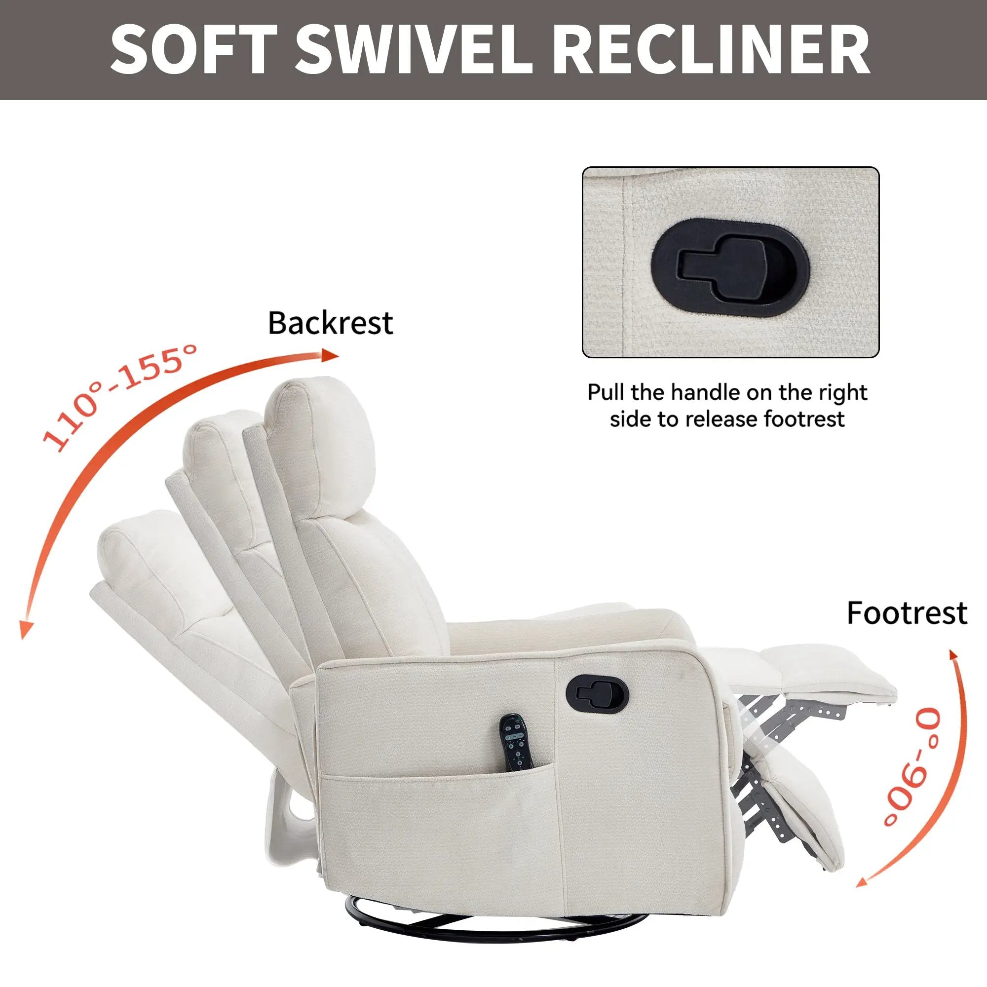 Beige Heat Massage Manual Recliner Chair with Rocker and Swivel by HouseOfZazla