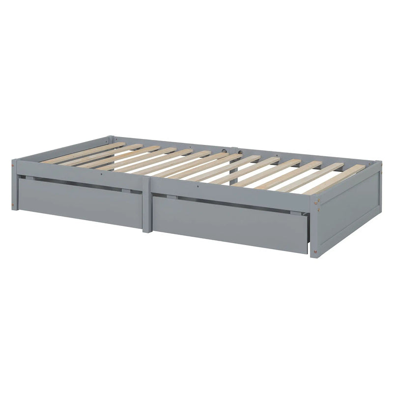 Daybed With Fence Guardrails And 2 Drawers, Split Into Independent Floor Bed & Daybed by HouseOfZazla