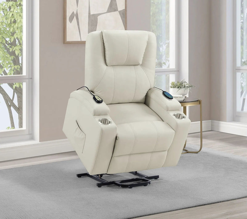 Armstrong Upholstered Power Lift Massage Recliner Ivory by Unique Piece Furniture