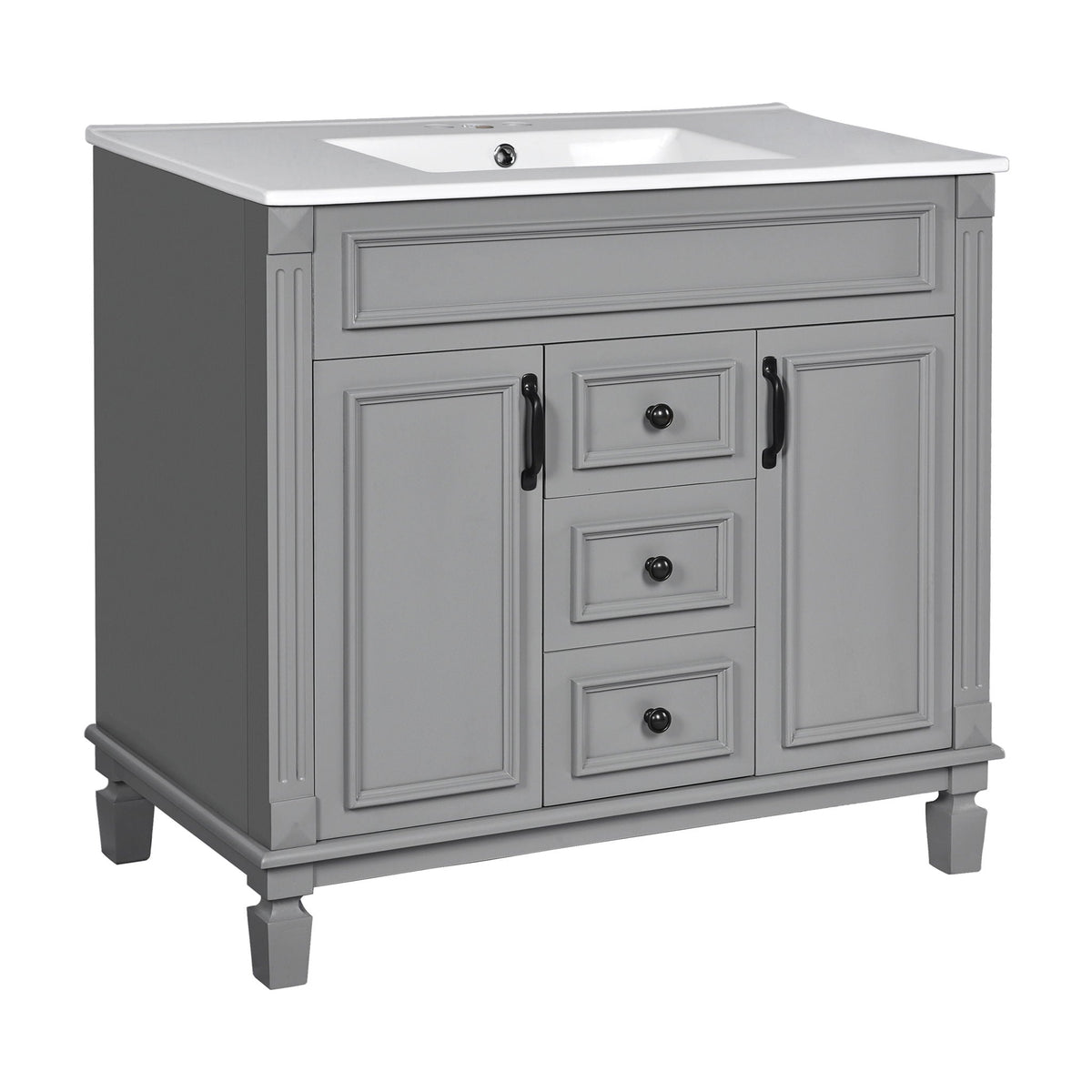 Bathroom Vanity with Ceramic Sink and Soft-Closing Storage - Dark Gray, White, or Black, photo 2 of 12