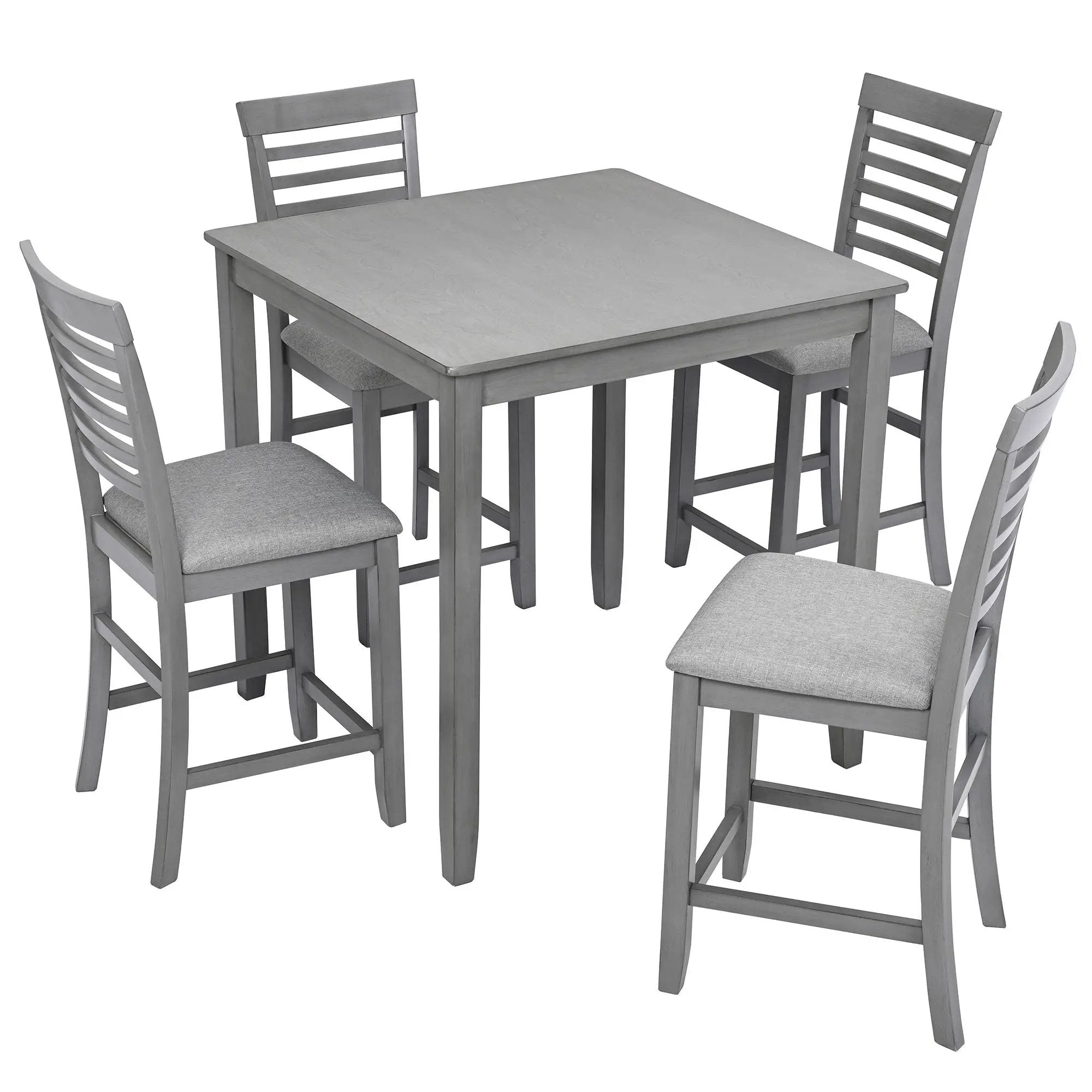 5 Piece Dining Table Set, Wooden Dining Square Table Set For 4, Counter Height Kitchen Table Set With Square Table And 4 Upholstered Chairs - Gray by Unique Piece Furniture