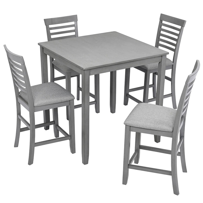 5 Piece Dining Table Set, Wooden Dining Square Table Set For 4, Counter Height Kitchen Table Set With Square Table And 4 Upholstered Chairs - Gray by HouseOfZazla