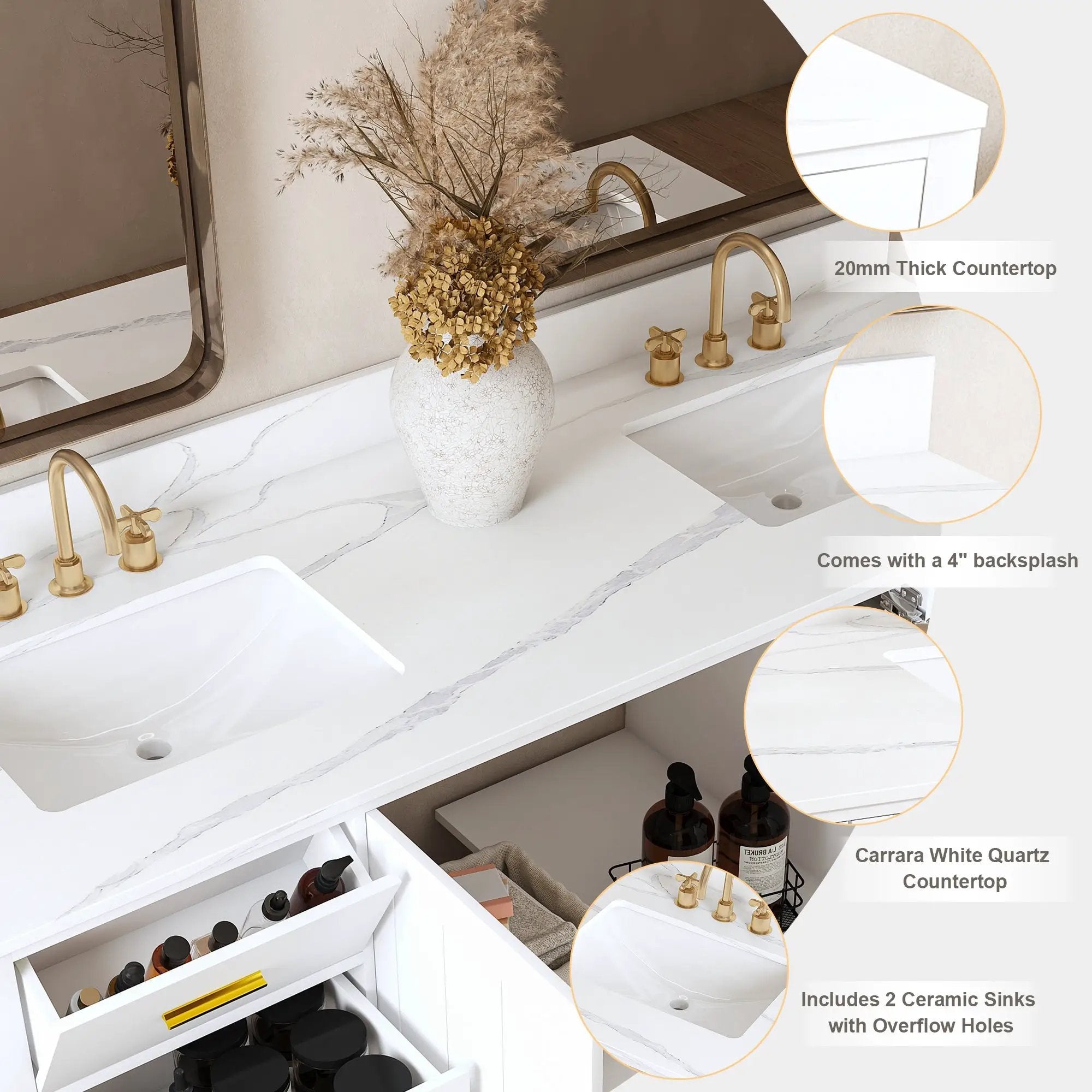 60" Solid Wood Bathroom Vanity with 2 Sinks by HouseOfZazla