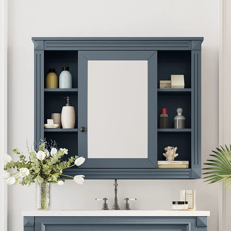 Wall Mounted Bathroom Storage Cabinet With Mirror, Cabinet With 6 Open Shelves And Adjustable Interior by Unique Piece Furniture