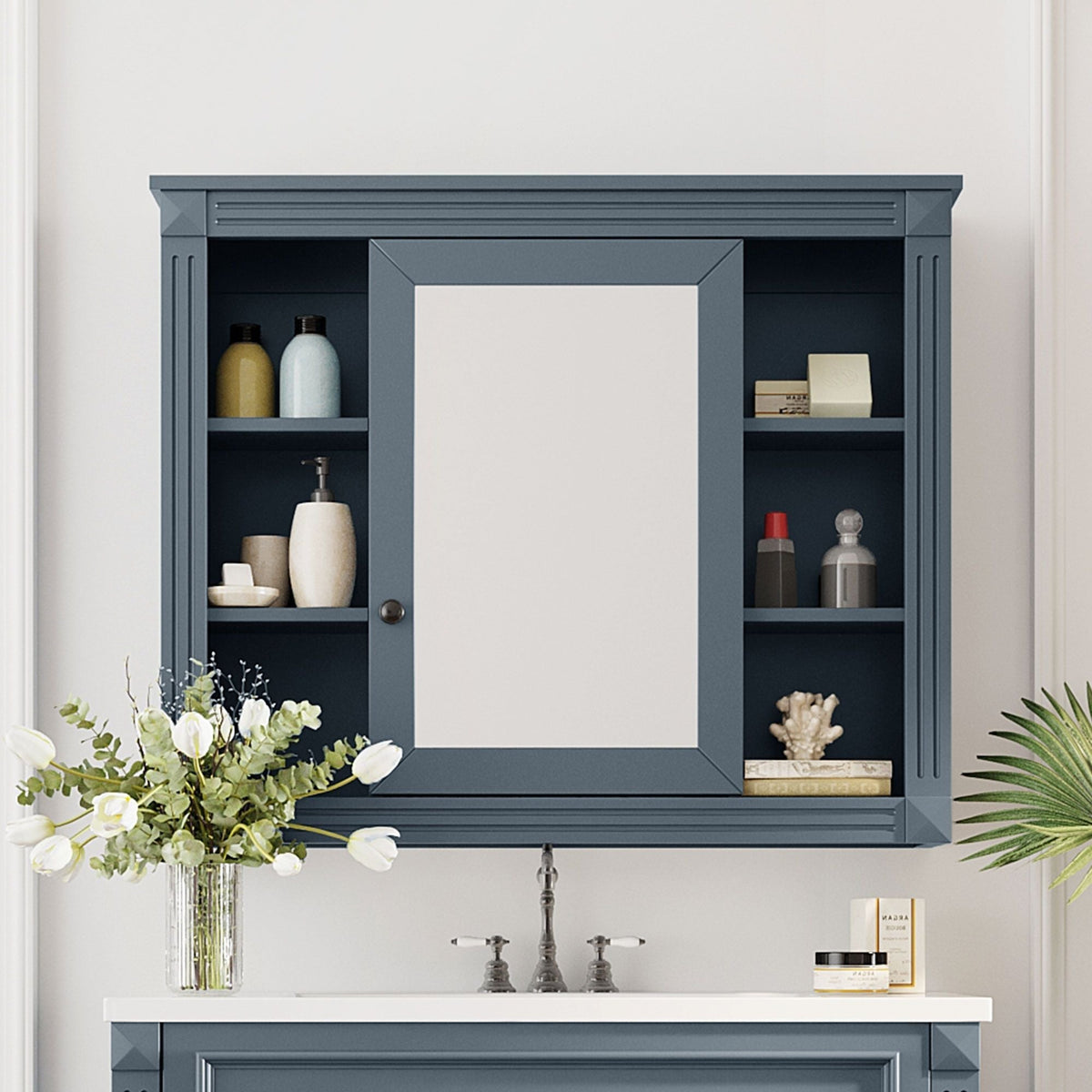 Wall Mounted Bathroom Storage Cabinet with Mirror - Blue, White, or Dark Gray, photo 10 of 12