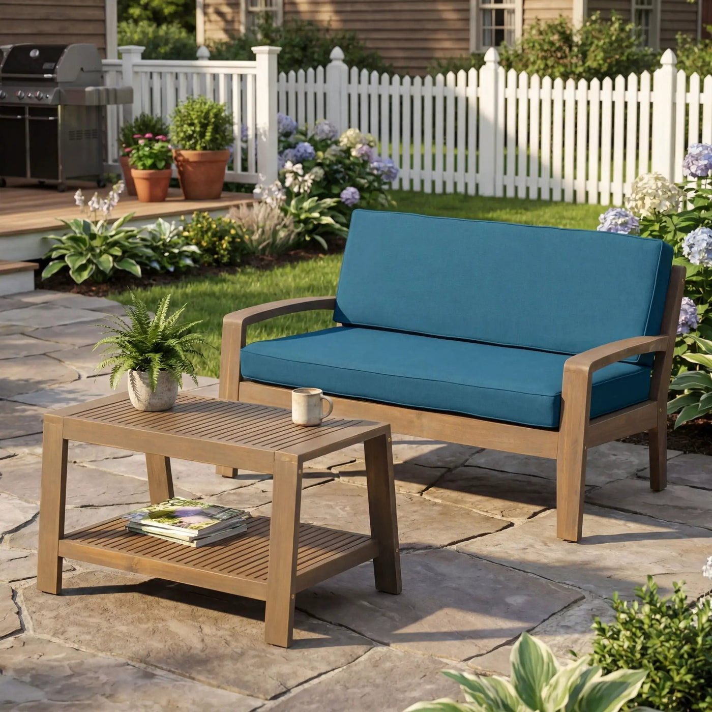2 Piece Outdoor Conversation Set – Loveseat & Coffee Table with Water-Resistant Cushions by HouseOfZazla