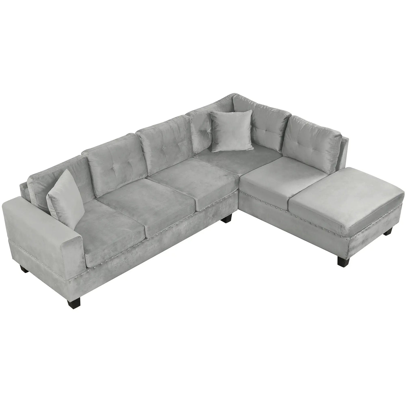 Modern Sectional Sofa With Storage Ottoman, L - Shape Couch With 2 Pillows And Cup Holders by HouseOfZazla