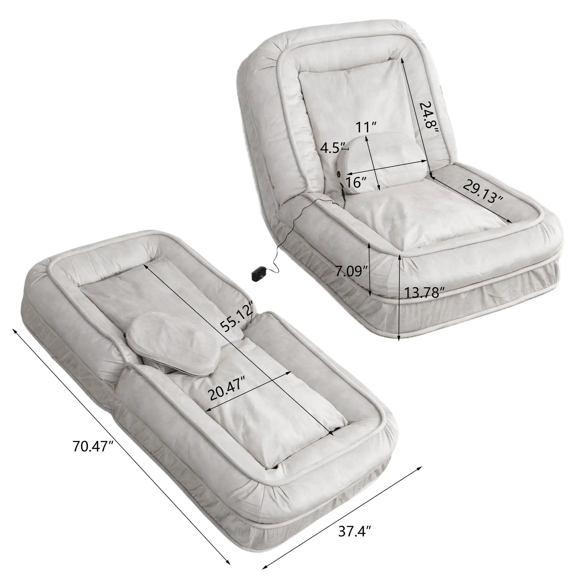 Upholstered Human Dog Bed And Pets, Bean Bag Floor Sofa With Massage Pillow, 5 Adjustable Positions & 2 Soft Pillows by HouseOfZazla
