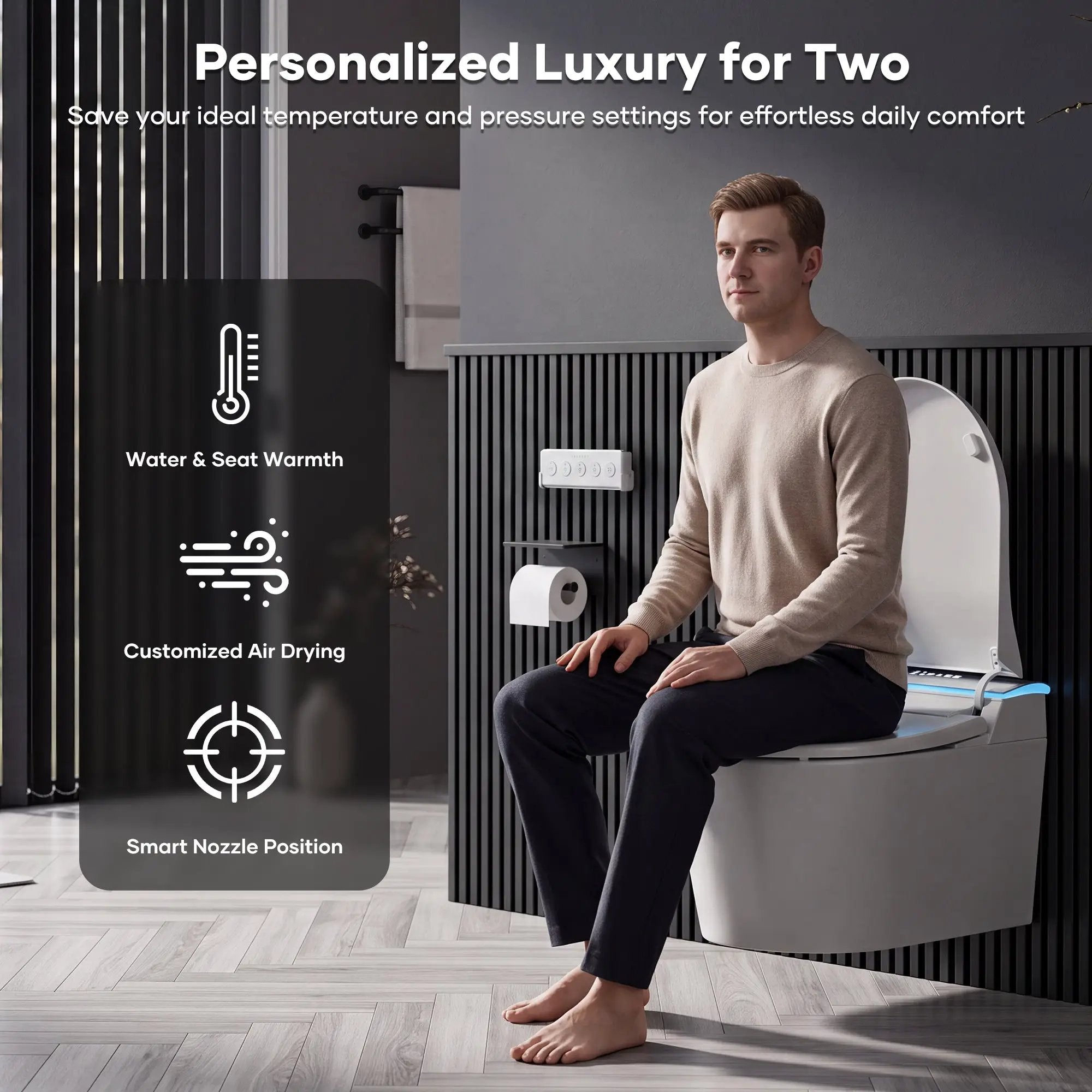 Wall-Mounted Smart Toilet with Automatic Lid Opening by HouseOfZazla