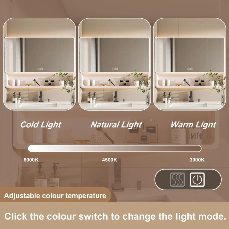 Aluminium Medicine Cabinet Mirror, With 3 Colors LED Light And Defogging Function - Khaki by HouseOfZazla