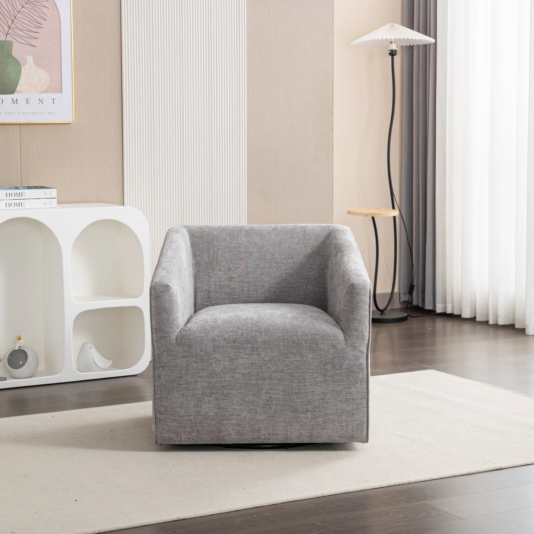 Nice Modern Upholstered Barrel Armchair, 360° Swivel by HouseOfZazla