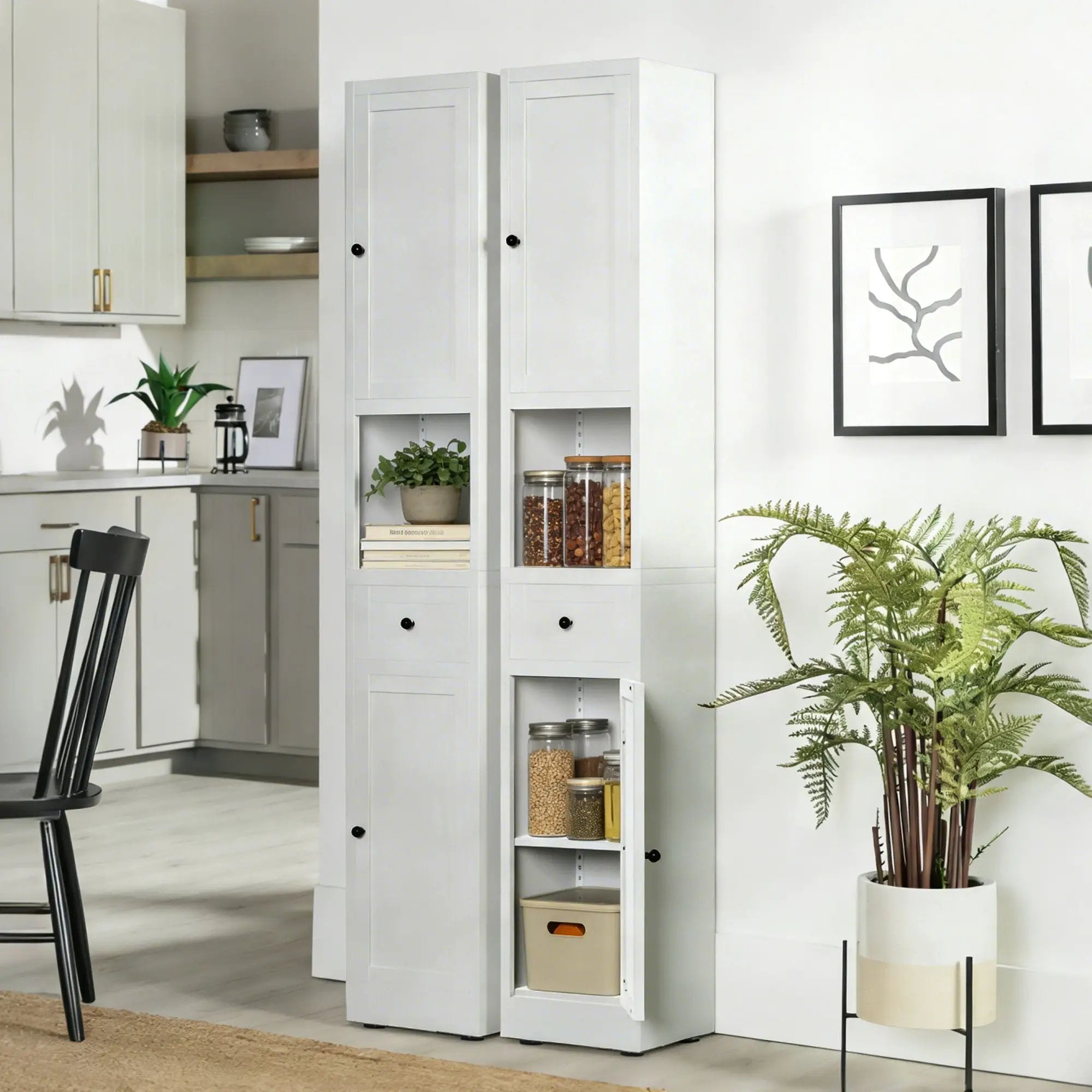 Tall Bathroom Storage Cabinet, 5-Tier Narrow With 2 Doors & Adjustable Shelves, Freestanding - White by HouseOfZazla