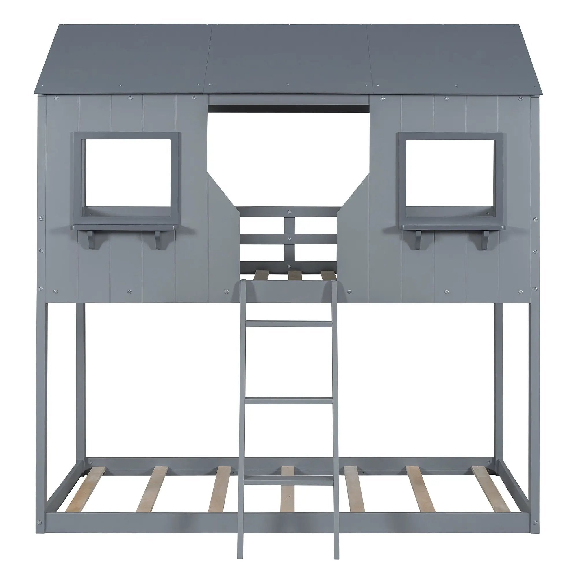 Twin Over Twin Bunk Bed With Roof, Window, Guardrail, Ladder by HouseOfZazla