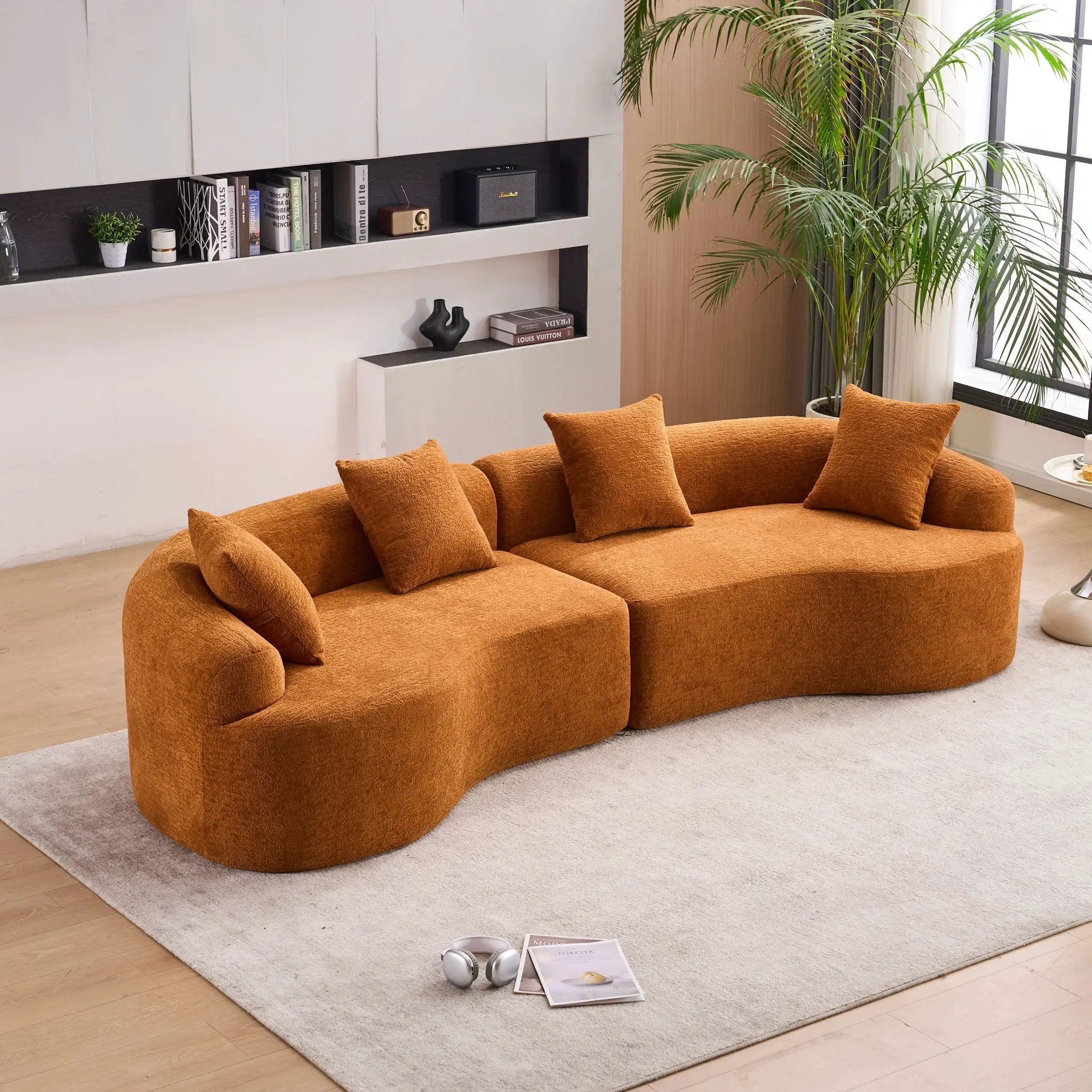 4 Seater Sofa With Fabric, 30D, 60 Hardness Full Sponge, 4 Pillow For Living Room, Home Furniture Sleeper Sectional Sofa For Apartment by Unique Piece Furniture
