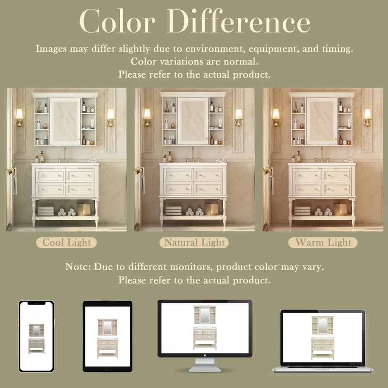 Bathroom Vanity With Medicine Cabinet, Storage Cabinet With 4 Drawers, Adjustable Shelf Mirror by Unique Piece Furniture