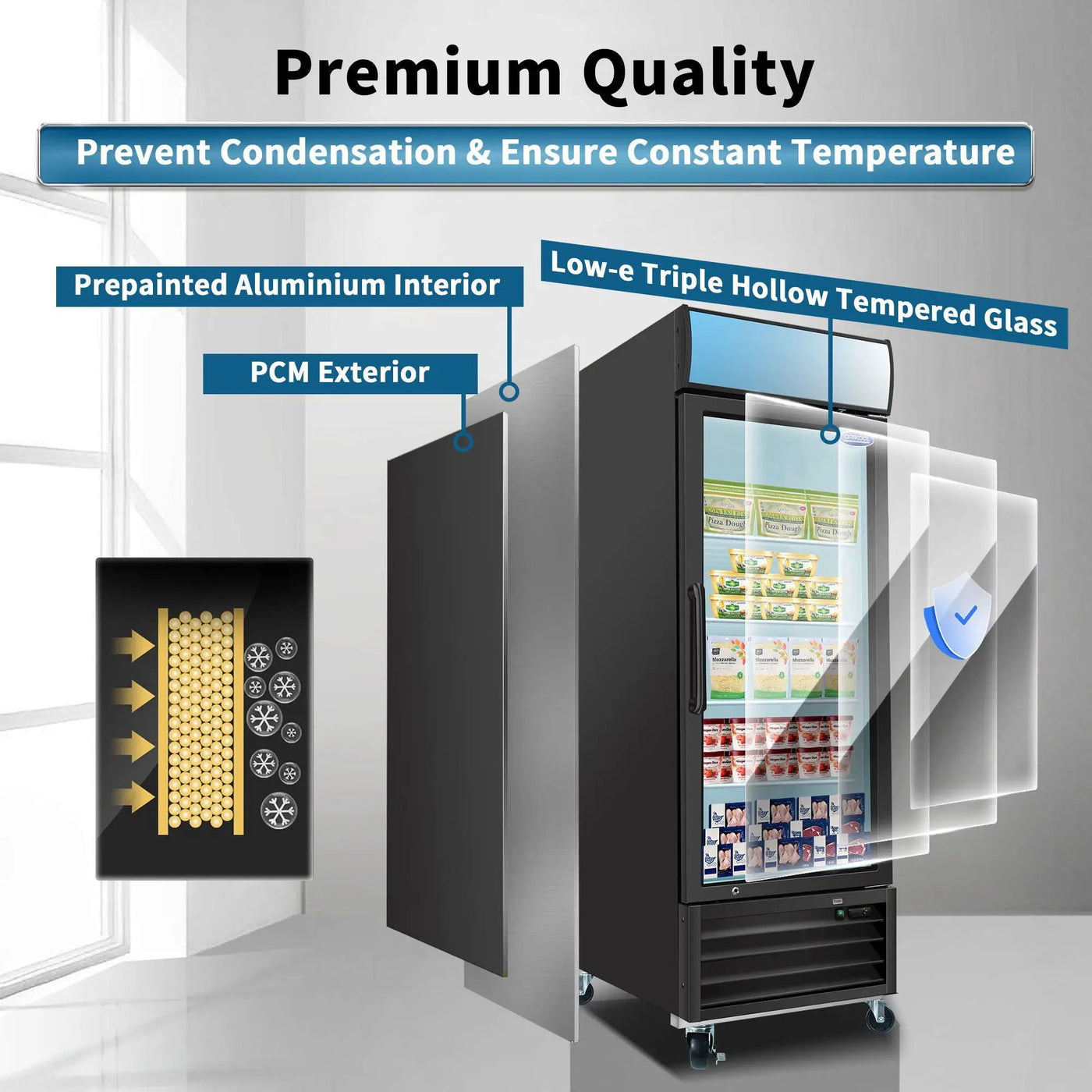 Glass Door Merchandiser Freezer Swing Door Commercial Reach-In Display Freezers With LED Top Panel Upright Freeze Storage by HouseOfZazla