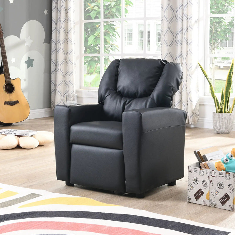 Sally Deluxe Kids Recliner Chair With Cup Holder - Black by Unique Piece Furniture