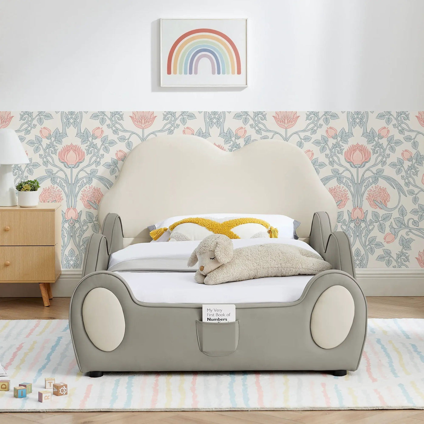 Cute Cloud Shape Bed With Guardrails Cartoon Design, Storage Pocket by HouseOfZazla