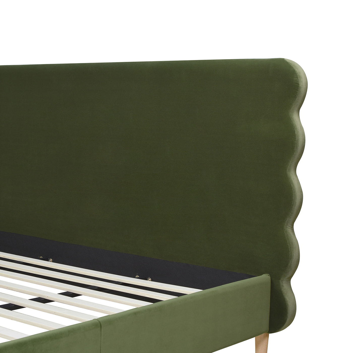 Modern Wavy Headboard Platform Bed with Upholstered Frame - White or Dark Green, photo 17 of 30