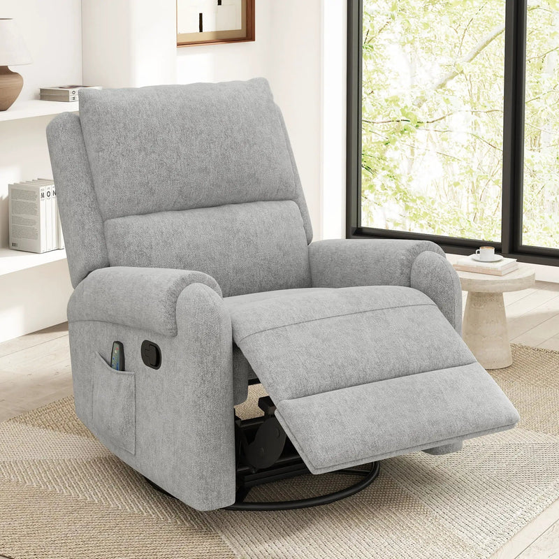 Manual Recliner Massage Chair With Swivel Rocker, 8 Massage Modes, Side Storage Pocket by Unique Piece Furniture