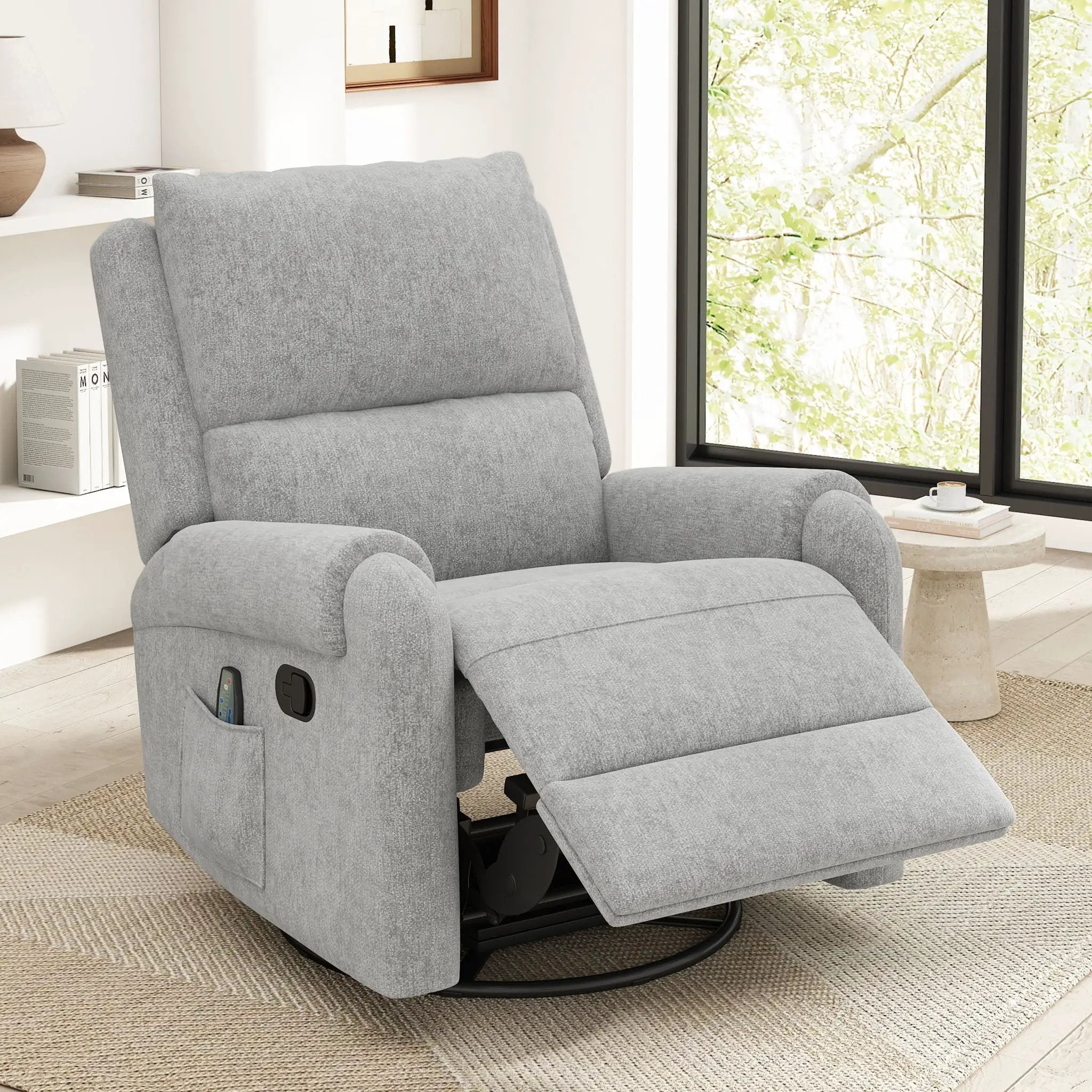 Manual Recliner Massage Chair With Swivel Rocker, 8 Massage Modes, Side Storage Pocket by HouseOfZazla