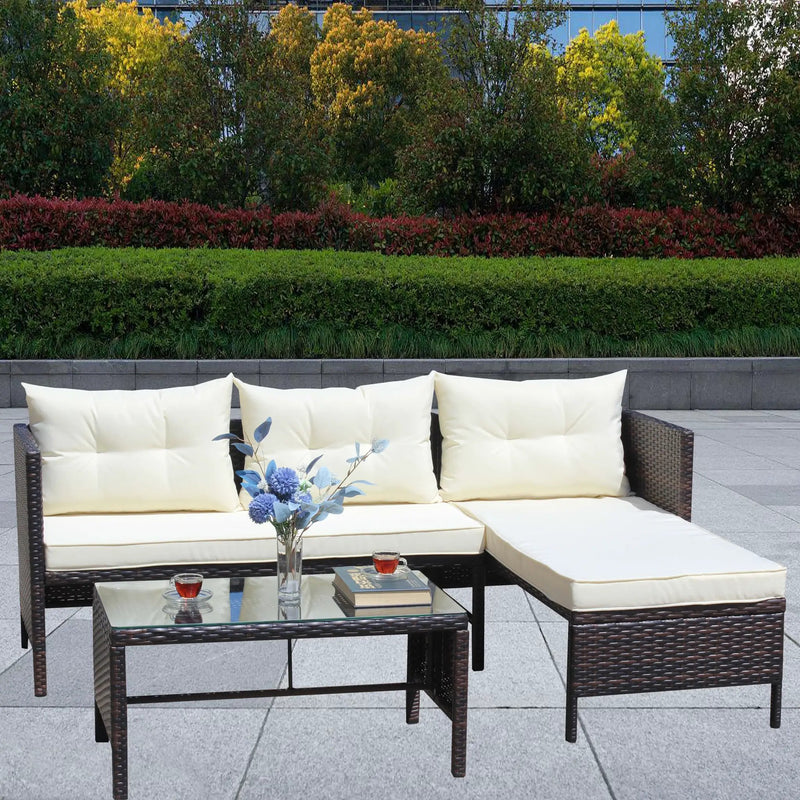 Outdoor Patio Furniture 3-Piece Conversation Set with Wicker Rattan Sectional Sofa by HouseOfZazla