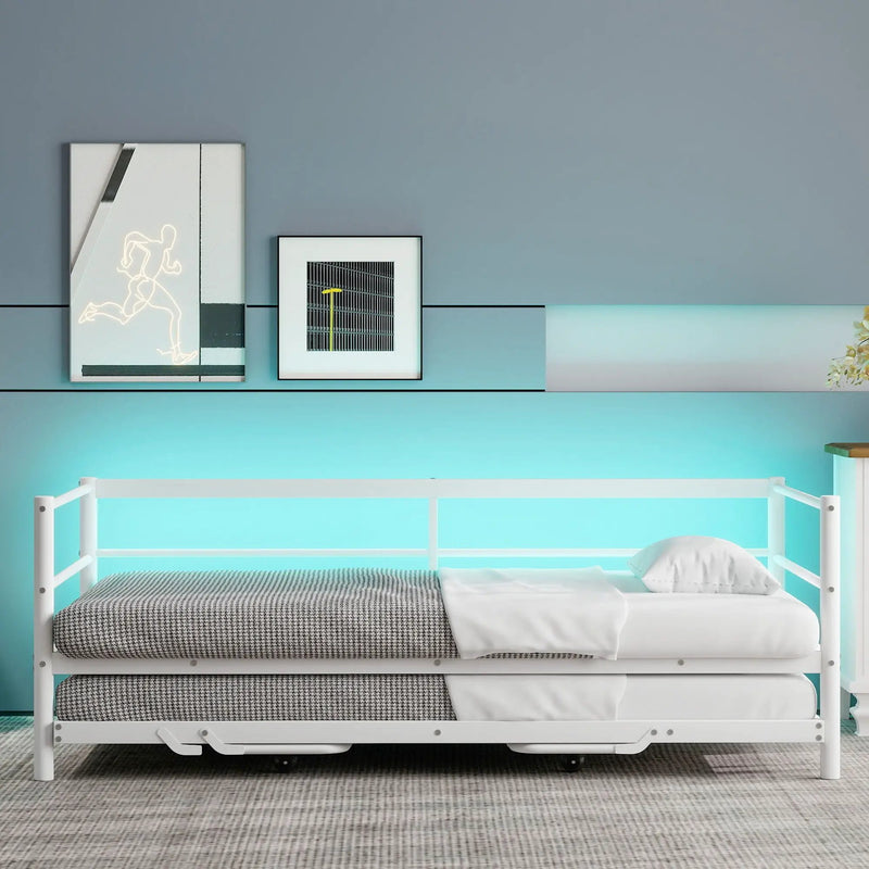 Industrial Metal Daybed With Adjustable Pop Up Trundle And LED Strip by HouseOfZazla