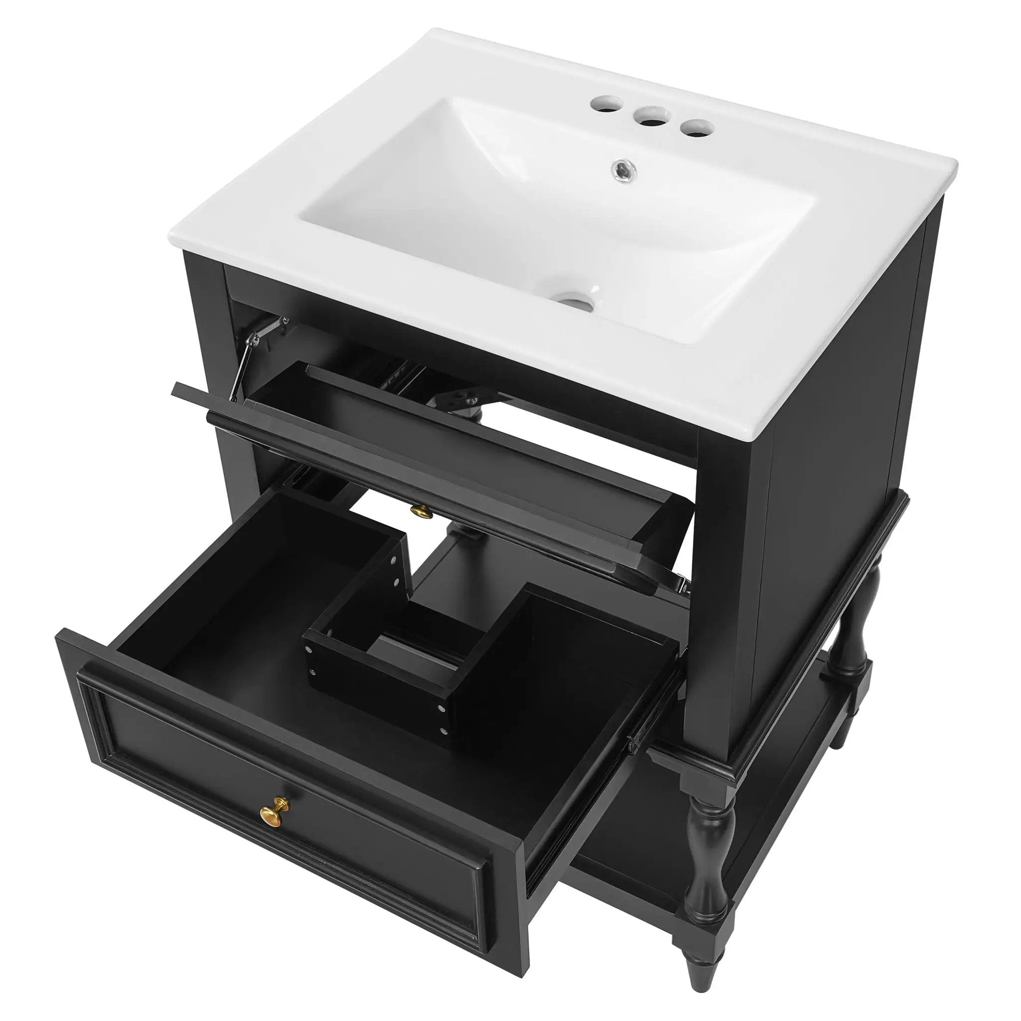Bathroom Vanity With Sink, 2 Drawers Storage Cabinet, Open Shelf by Unique Piece Furniture