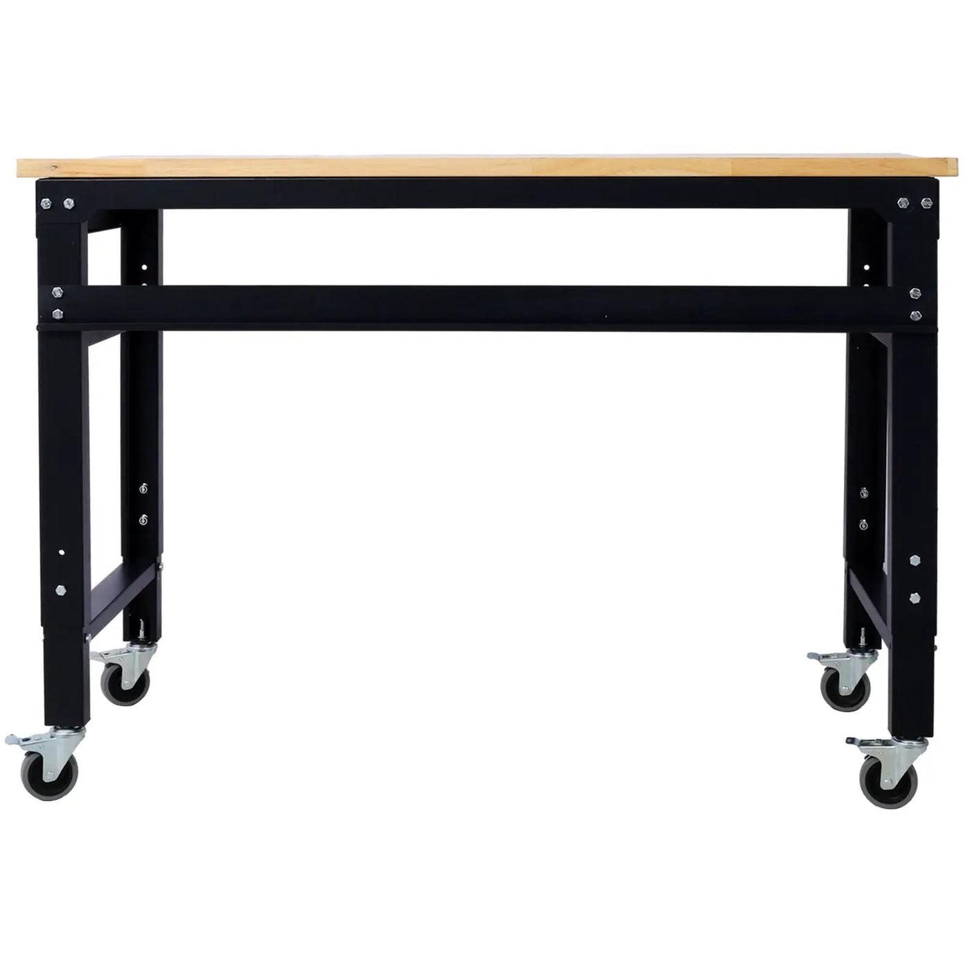 Wide Rolling Workbench For Garage, Adjustable Height, Workshop Tool Bench, Metal With Rubber Wood Top by HouseOfZazla