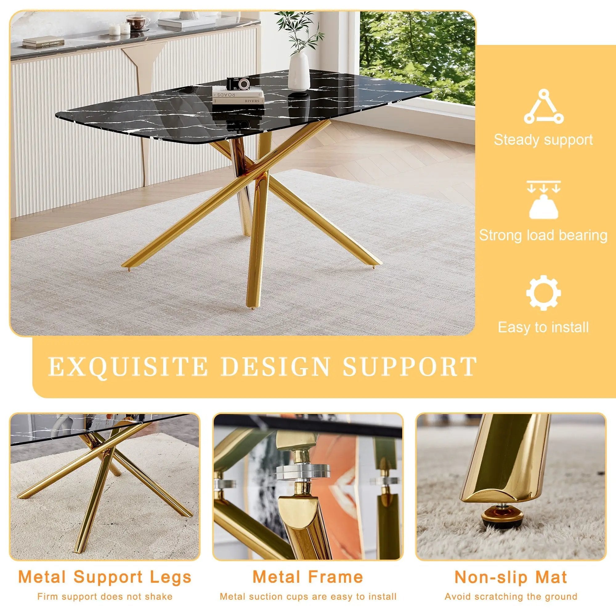 Luxurious Marble Patterned Dining Table With Metal Fork Legs by Unique Piece Furniture
