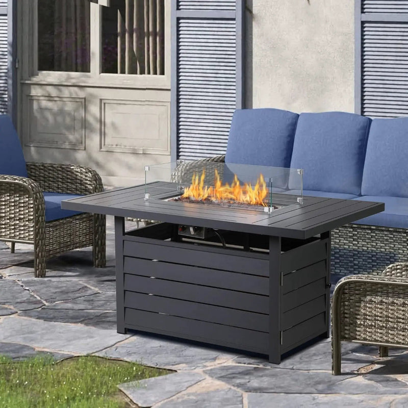 Rectangular Propane Fire Pit Table With Burner, Lava Rock, Waterproof Cover by HouseOfZazla
