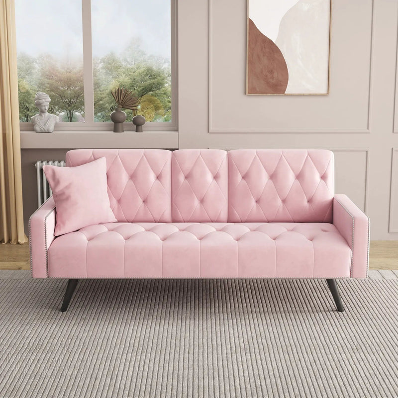 Sofa Bed With Nail Head Trim And Cup Holders - Pink by HouseOfZazla
