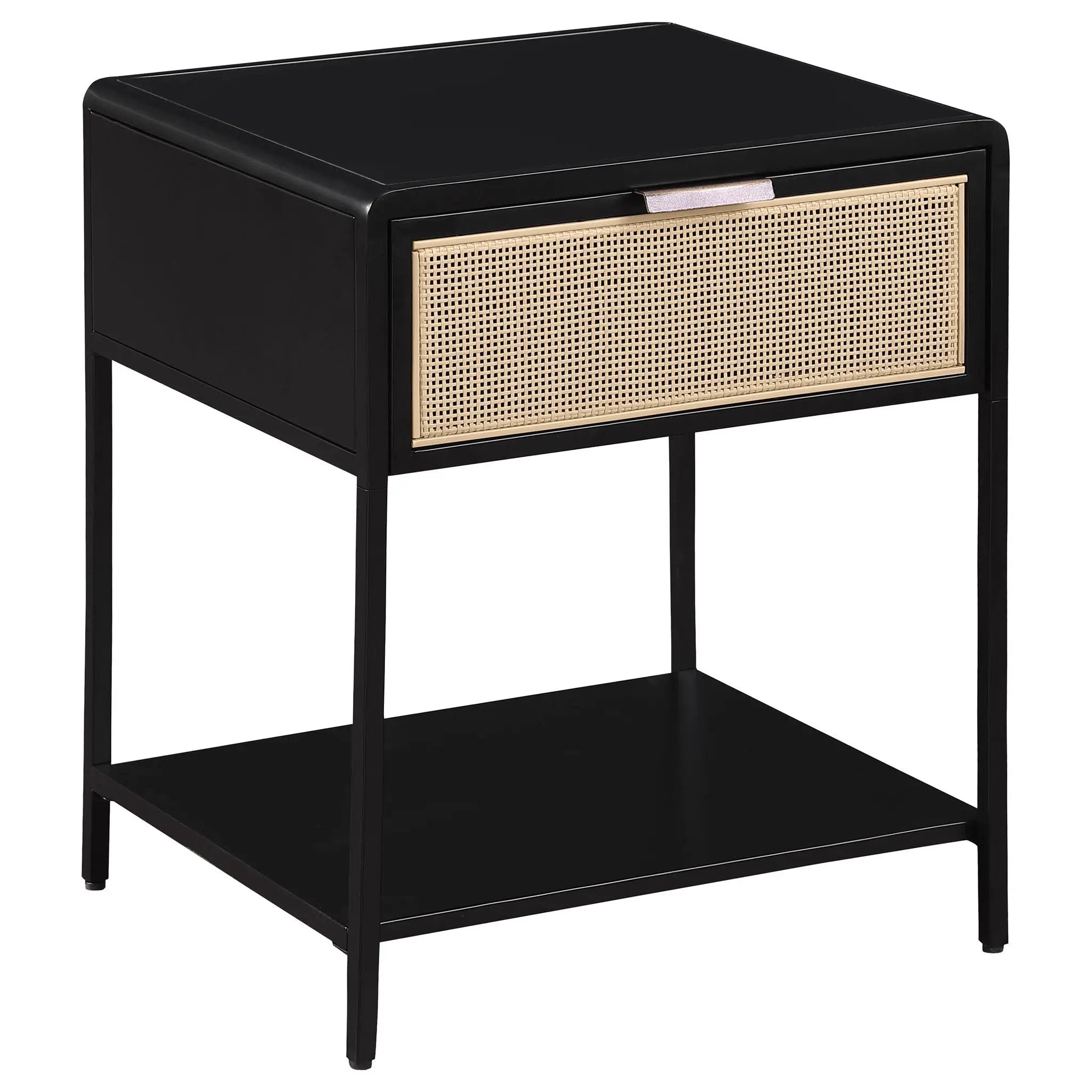 Amherst 1-drawer Radio Weave Cane Metal Bedside Table Black by Unique Piece Furniture