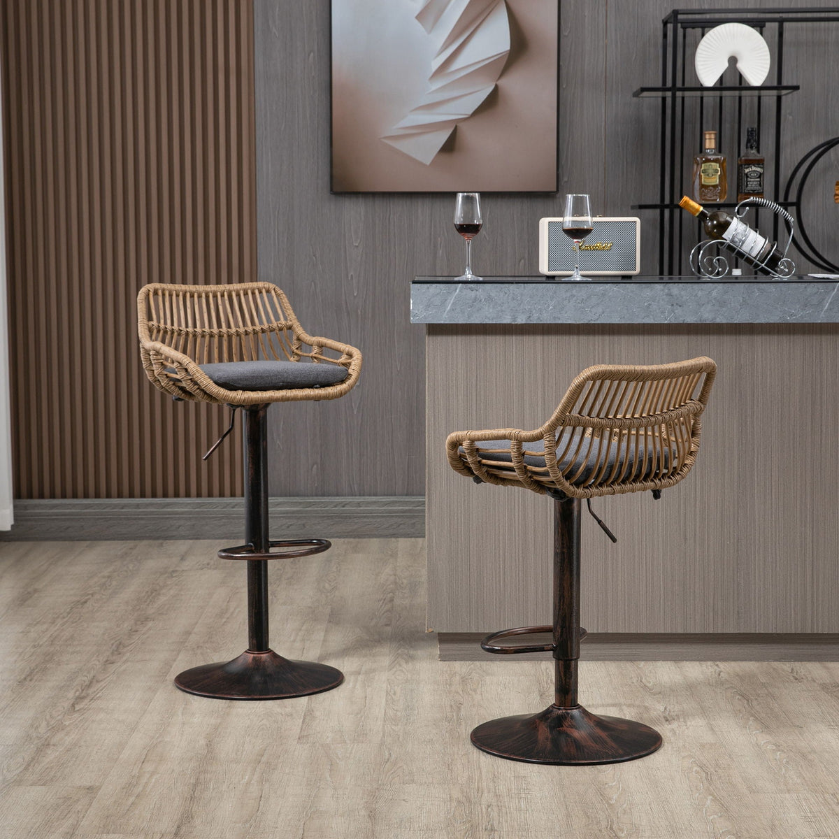Modern Swivel Bar Stools Adjustable Counter Chairs With Footrest (Set of 2), photo 30 of 37