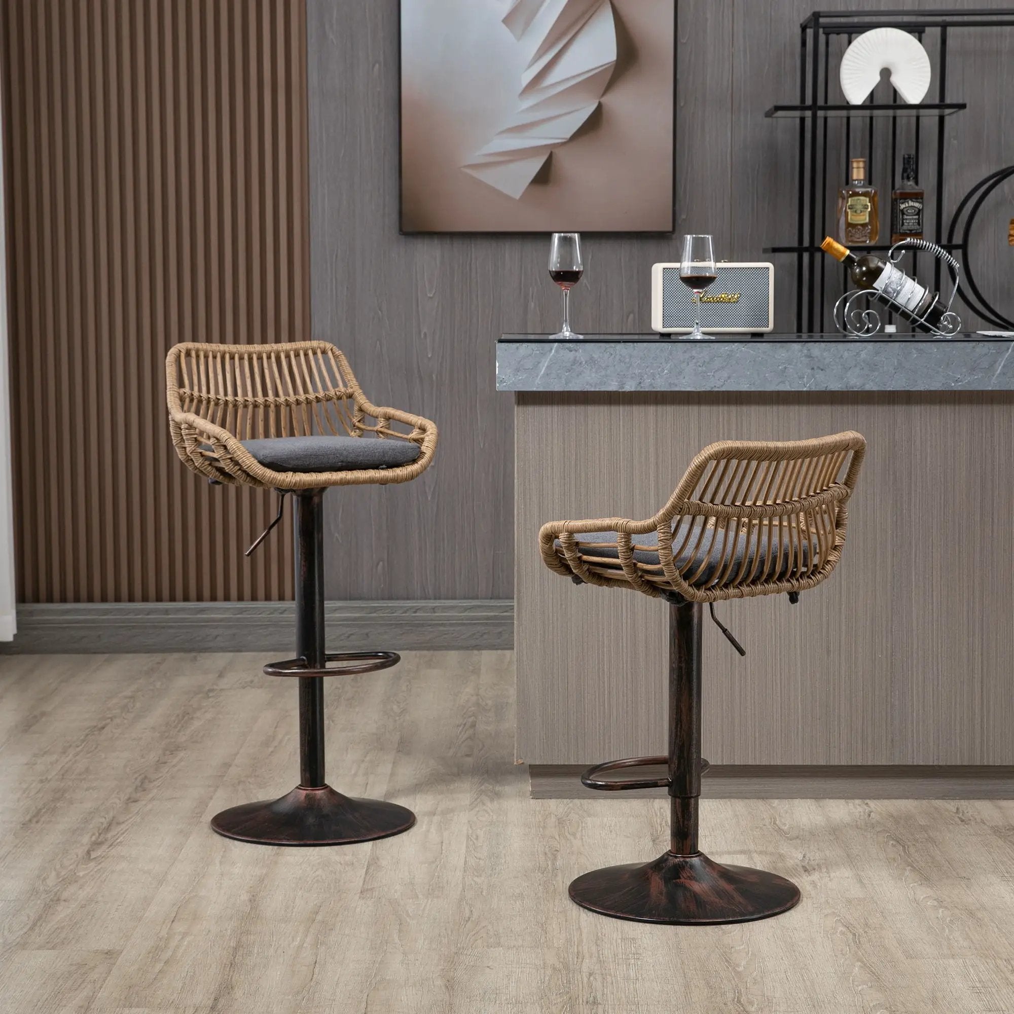 Modern Swivel Bar Stools Adjustable Counter Chairs With Footrest (Set of 2) by Unique Piece Furniture