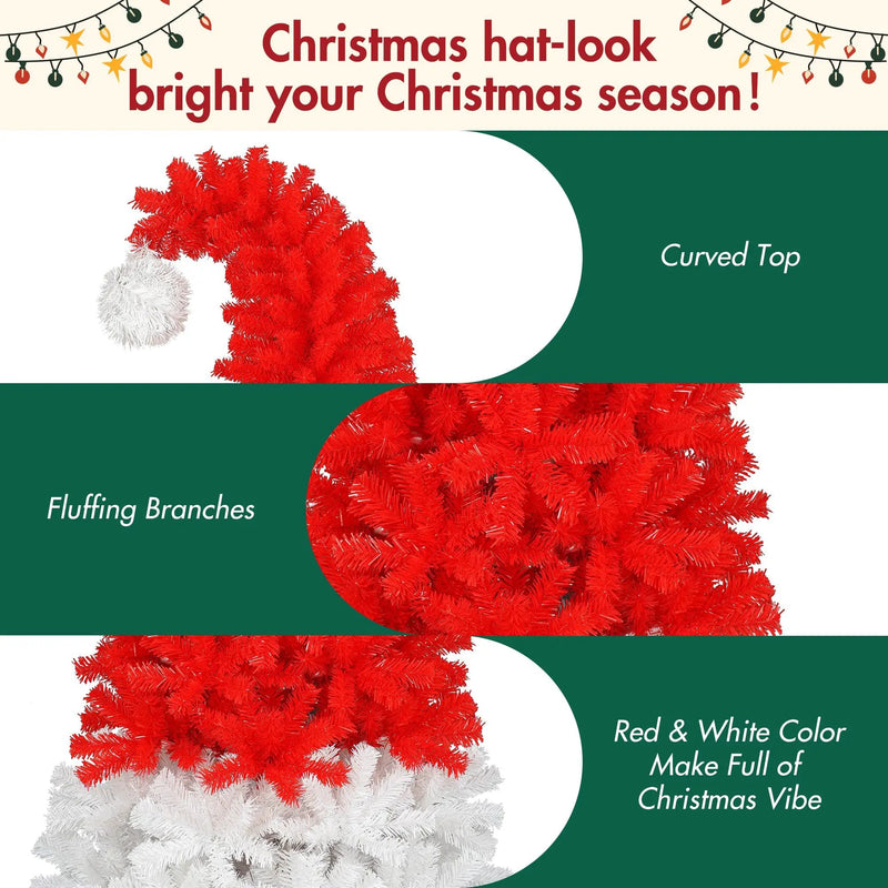 6FT Artificial Christmas Tree with LED Light, Santa's Hat Shape by HouseOfZazla