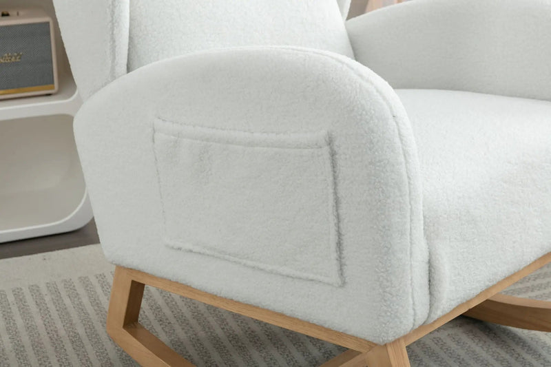 Teddy Fabric Rocking Chair With Packet Wood Legs - Ivory by HouseOfZazla