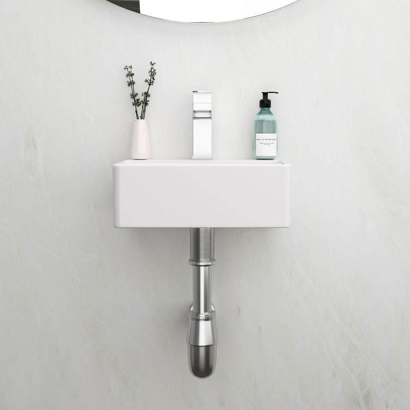 Ceramic Rectangle Wall Mount Bathroom Sink With Single Faucet Hole by HouseOfZazla
