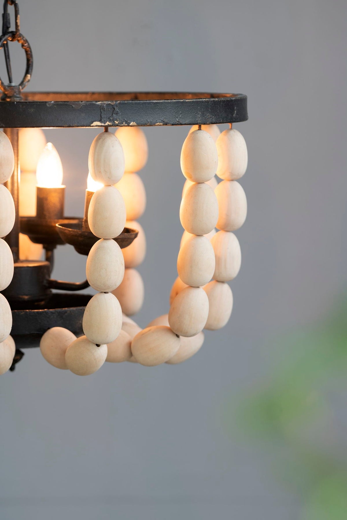4 Light Wood Chandelier with Adjustable Chain, photo 4 of 6