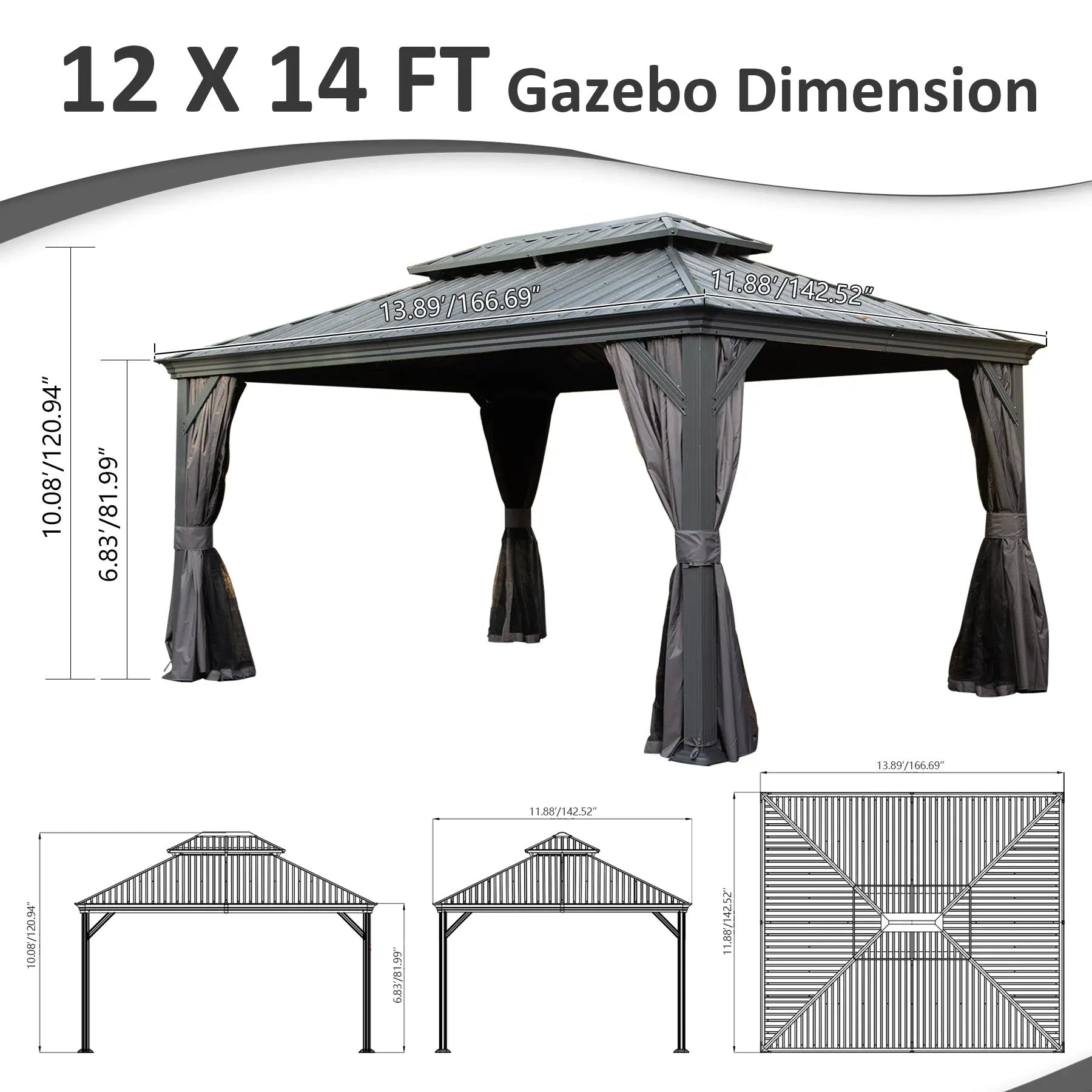 12' X 14' Hardtop Gazebo With Drainage System by HouseOfZazla