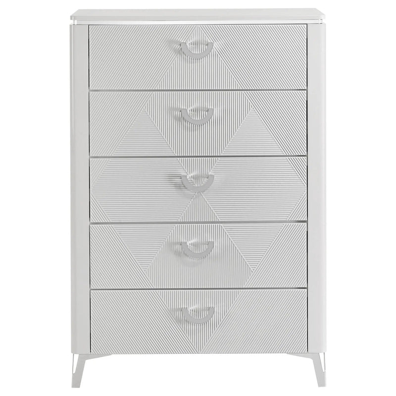 Cassia 5-drawer Bedroom Chest of Drawers White High Gloss by Unique Piece Furniture