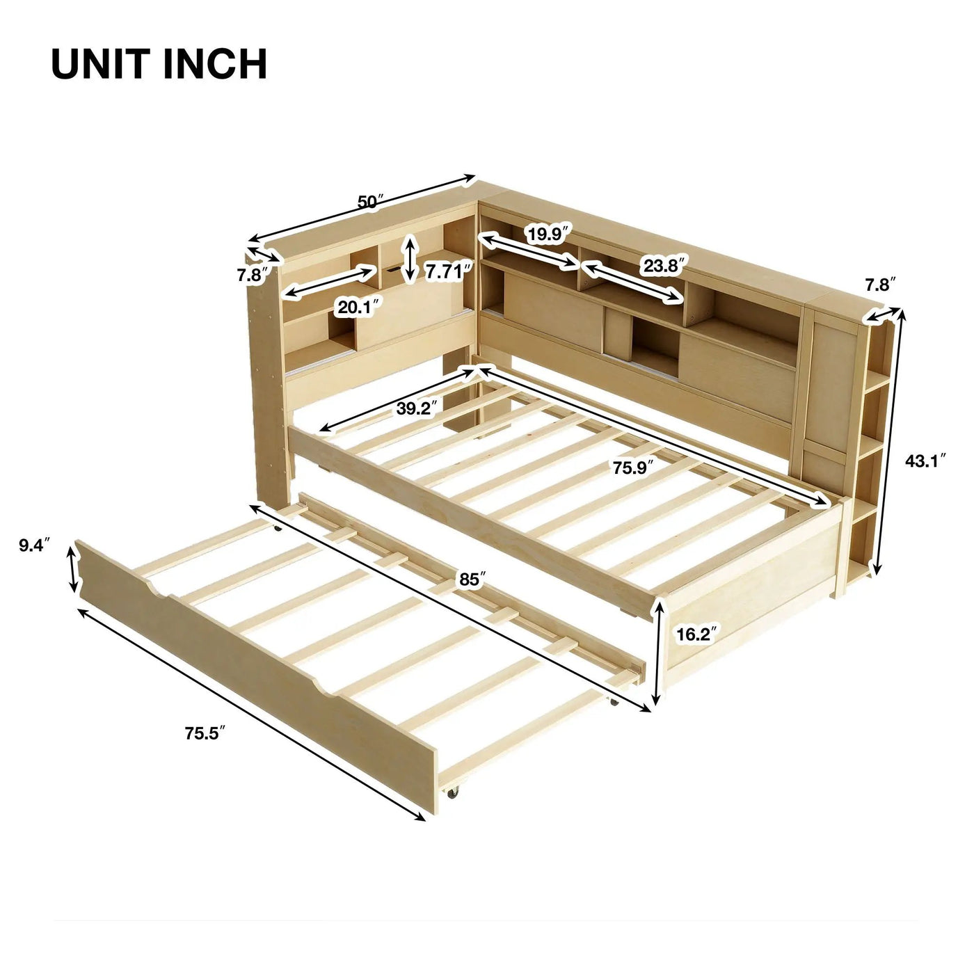 Daybed With Storage Shelves, USB Charging, And Trundle Bed by HouseOfZazla