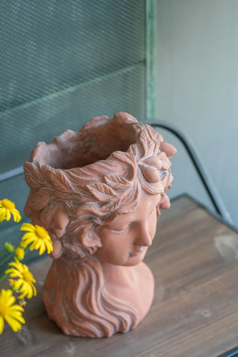 8X9X11.5" Head Bust Planter, Greek Style Cement Head Planter, Indoor Outdoor Home Garden Decor - Brown by HouseOfZazla