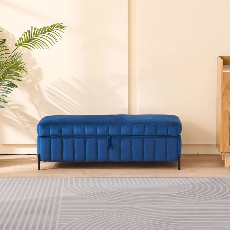 Wide Upholstered Storage Soft Bench Ottoman With Metal Legs by HouseOfZazla