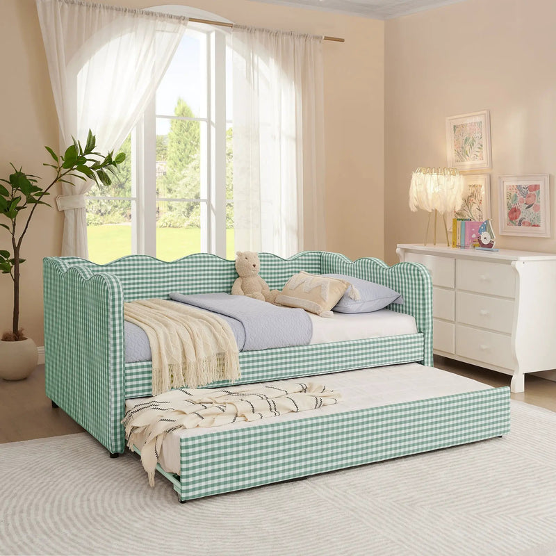 Cozy Gingham Daybed with Trundle Twin Size Sofa Bed No Box Spring Needed by HouseOfZazla