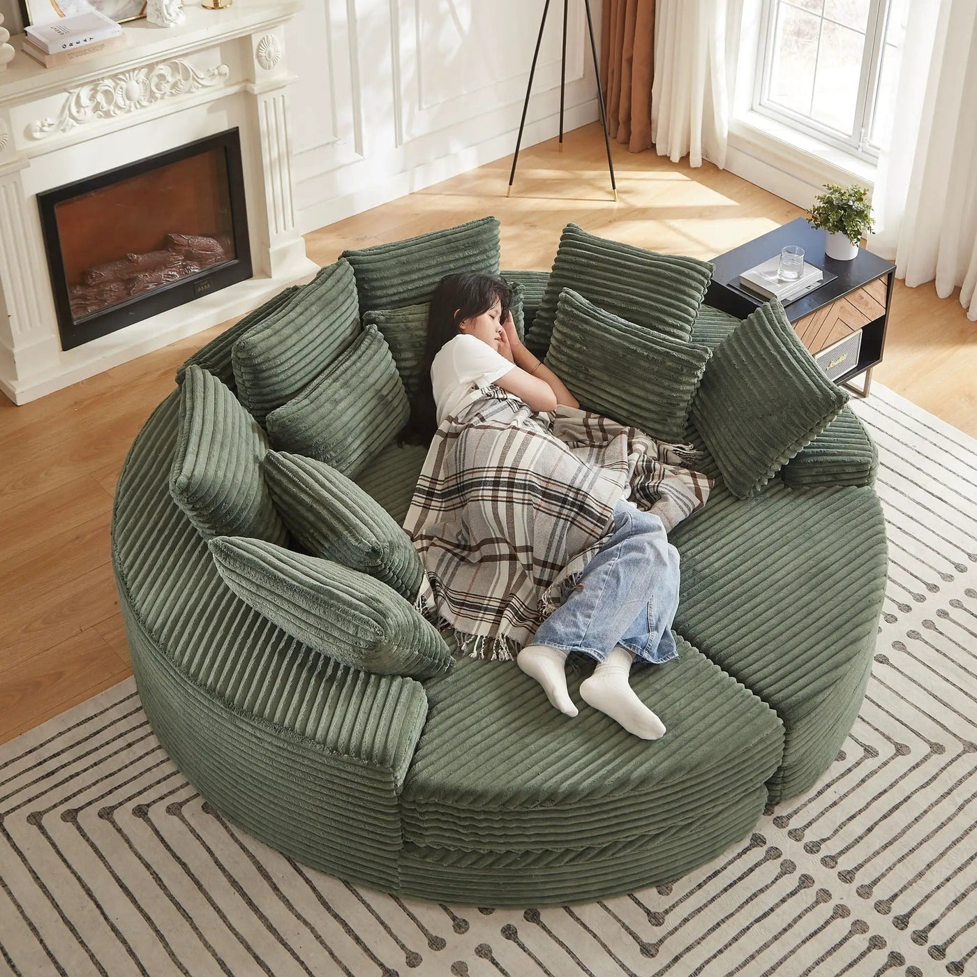 Round Oversized Sofa Bed With 5 Throw Pillows by HouseOfZazla