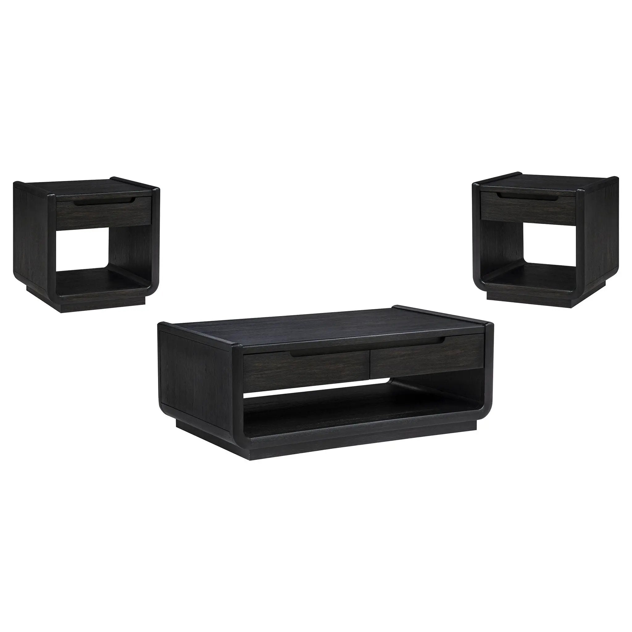 Leandro 3-piece Wood Coffee and End Table Set Burnished Black by Unique Piece Furniture