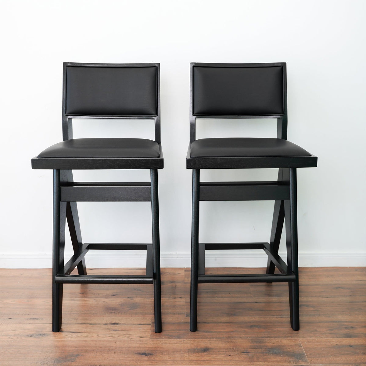 Black Bar Stools Set of 2 with Full Back Support - PU Leather, photo 6 of 8